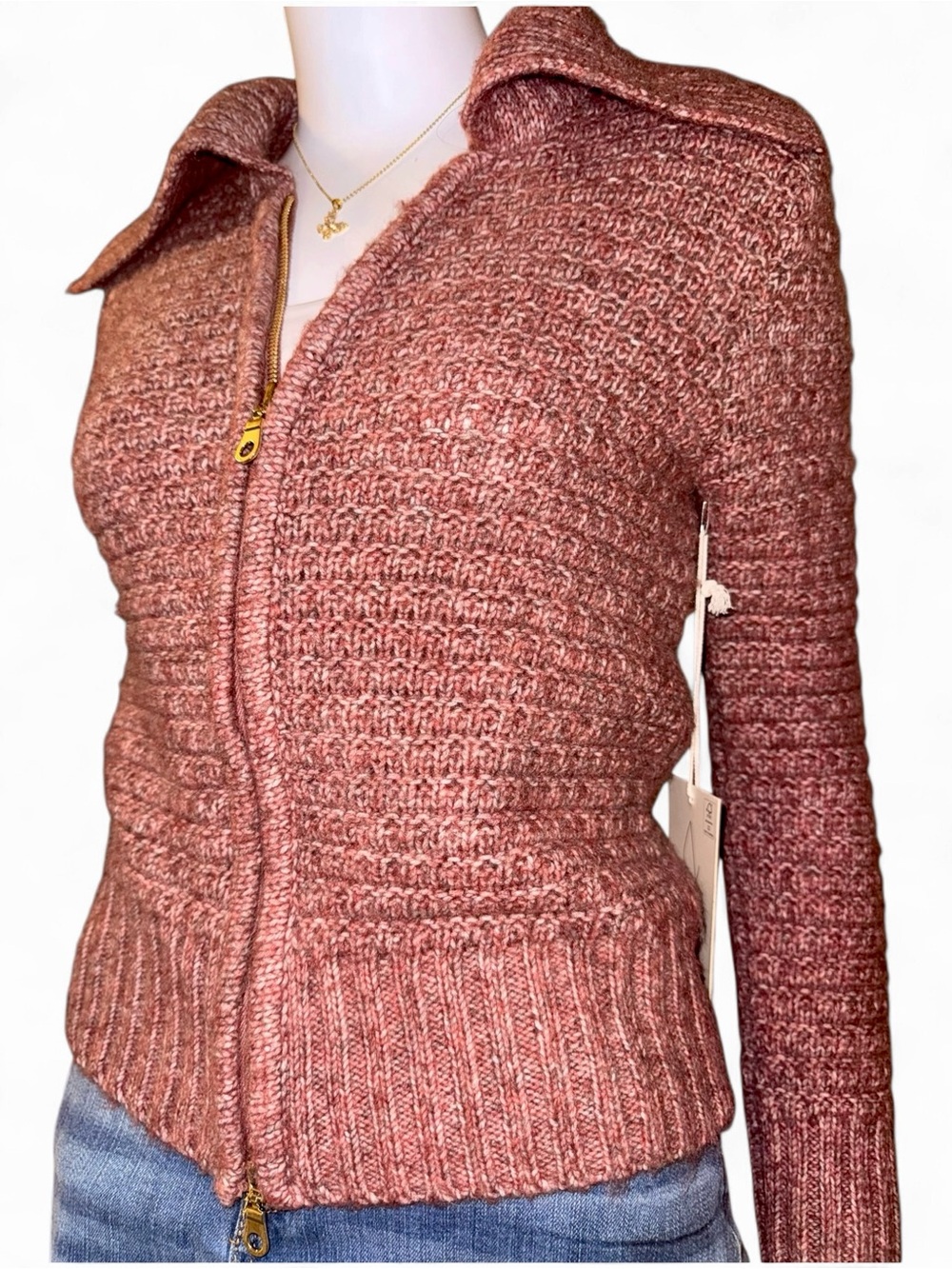 Joie Red Marled Knit Zip Up Cardigan Sweater Jacket Woman Size S NWT